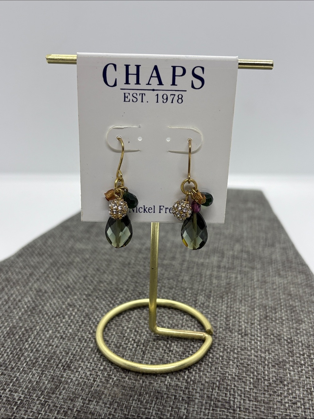 Chaps Teardrop Earrings with Multicolor Accents